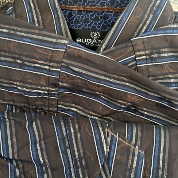 Bugatchi Uomo Medium Multi Color Stripe Long Sleeve Button Front Cotton Shirt. - Picture 2 of 6